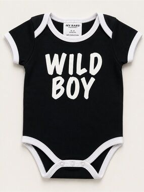 My Baby Black "Wild Boy" Short-Sleeve One-Piece Bodysuit 0-6 months
